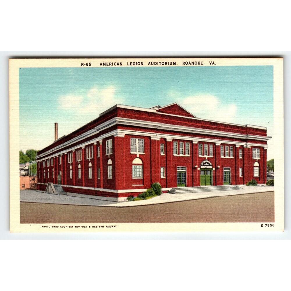 American Legion Auditorium Building Roanoke Virginia Postcard Linen Unused VA